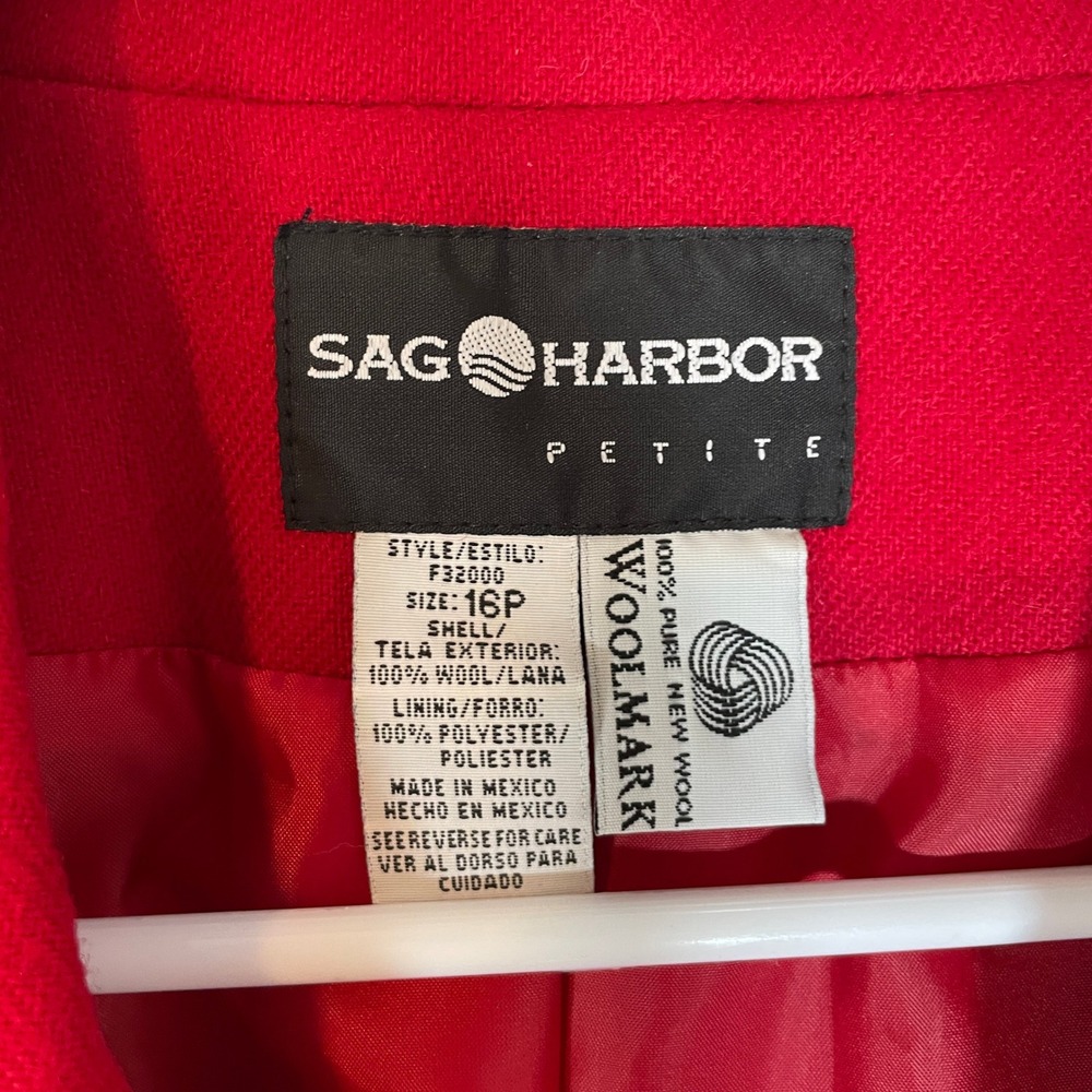 VTG Sag Harbor Petite Red Pure Wool Single Button Blazer Sz 16P Women's Holiday - Picture 2 of 7